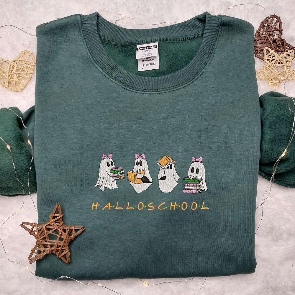 Coquette Ghost Halloschool Halloween Back To School Embroidered Shirt