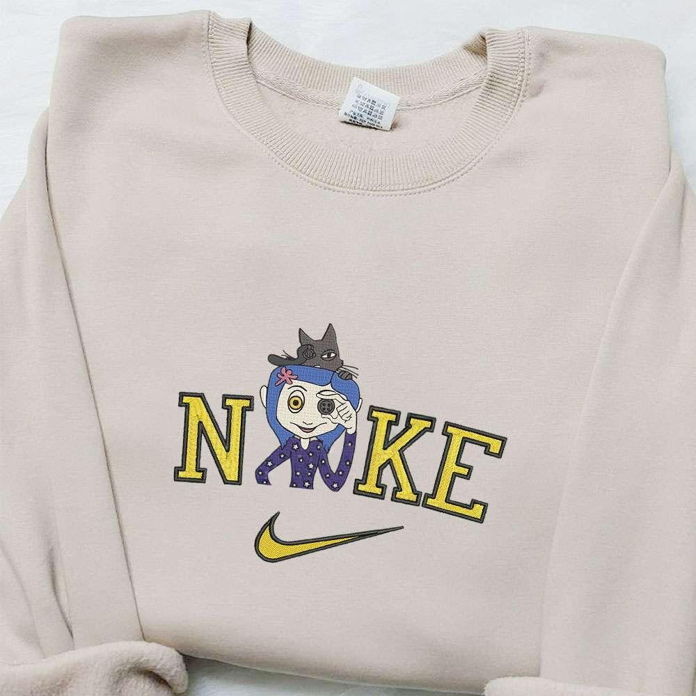 Coraline and Cat x Nike Embroidered Sweatshirt Horror Movie Halloween Embroidered Shirt Best Halloween Gifts Ideas