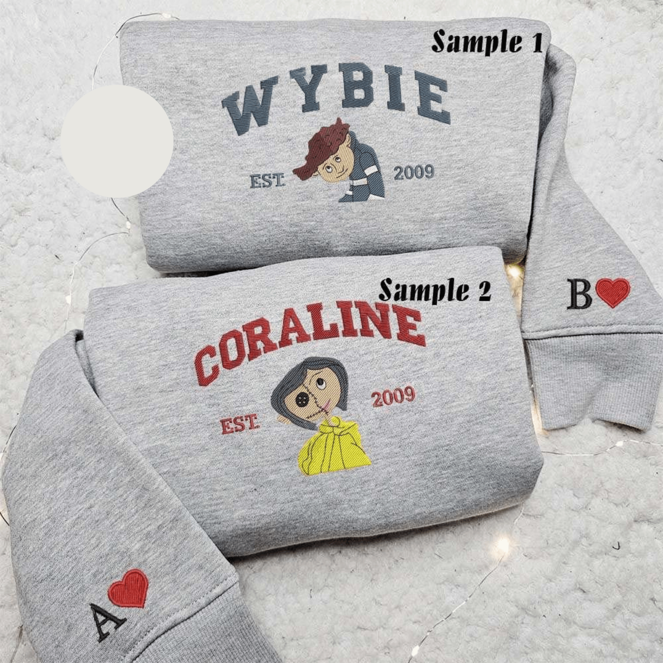 Coraline And Wybie Est 2009 Halloween Embroidered Couples Shirts