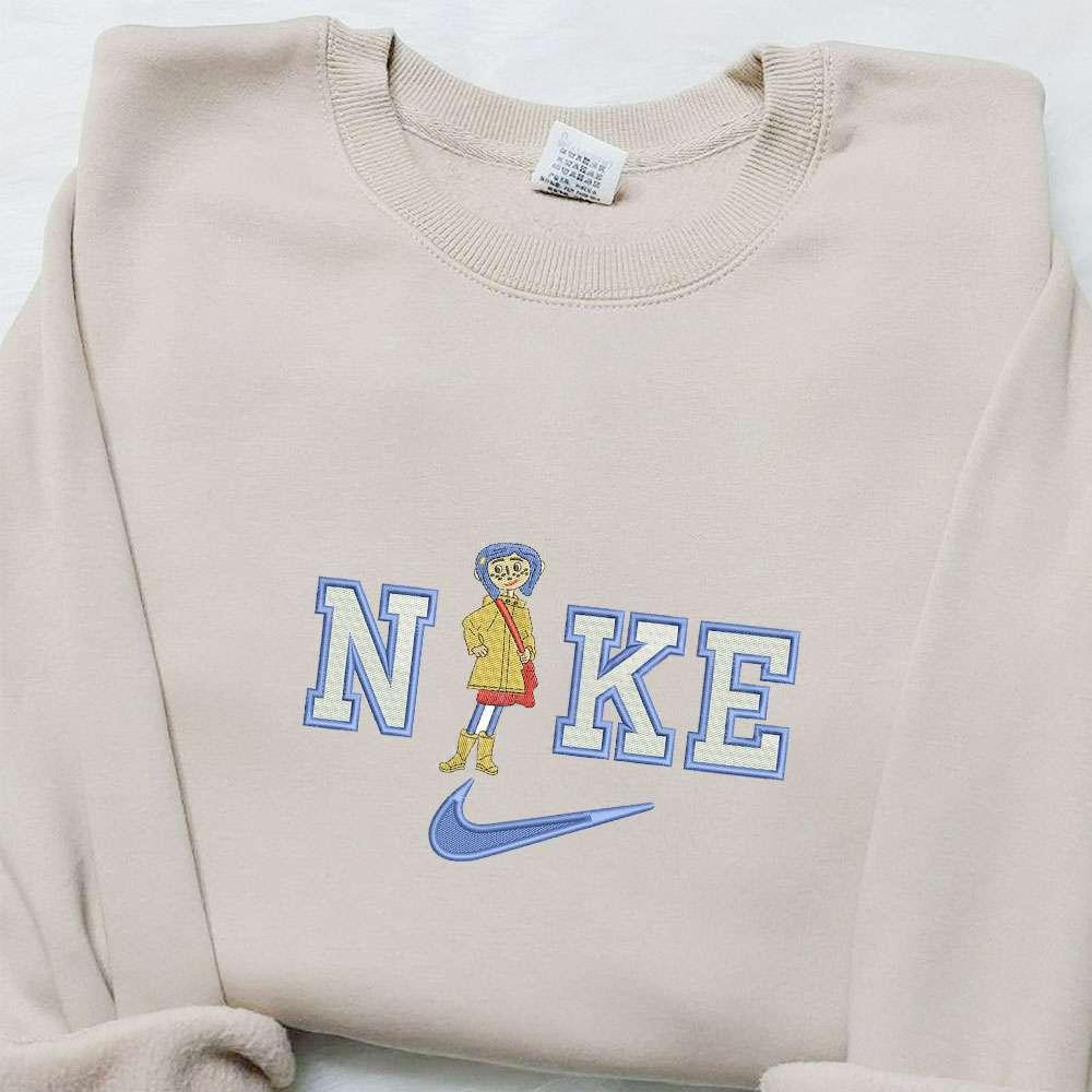 Coraline x Nike Embroidered Shirt Cartoon Embroidered Hoodie Nike Inspired Embroidered Sweatshirt