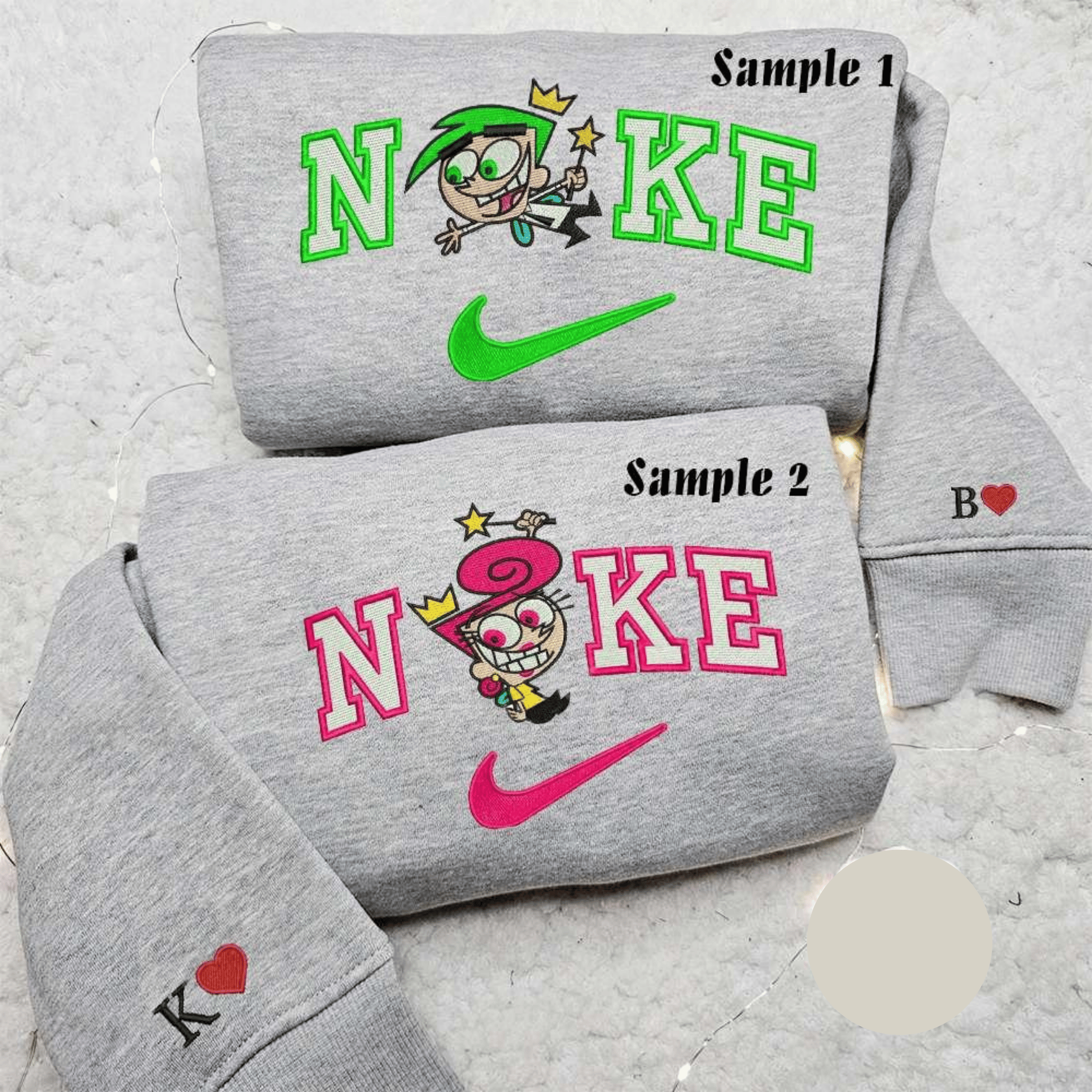 Cosmo And Wanda x Nike Couple Embroidered Shirt Cartoon Embroidered Hoodie Valentines Day Embroidered Sweatshirt