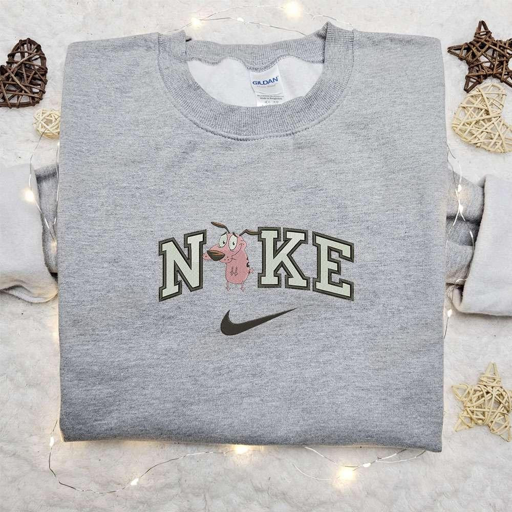 Courage Dog x Nike Cartoon Embroidered Hoodie Cartoon Network Characters Embroidered Shirt Best Birthday Gift Ideas for Family