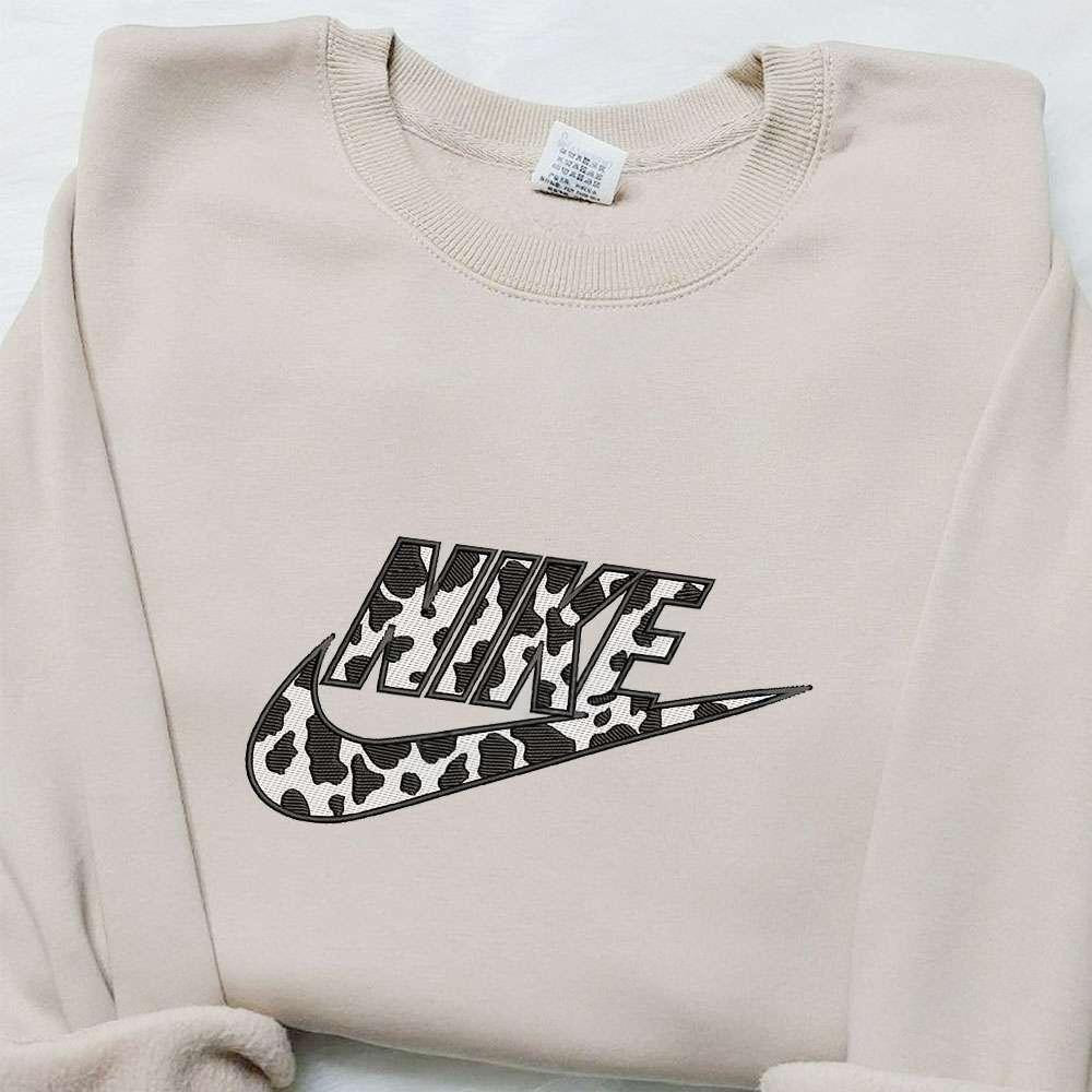 Cow Parrtern x Nike Embroidered Hoodie Nike Inspired Embroidered Shirt Best Gifts for Family