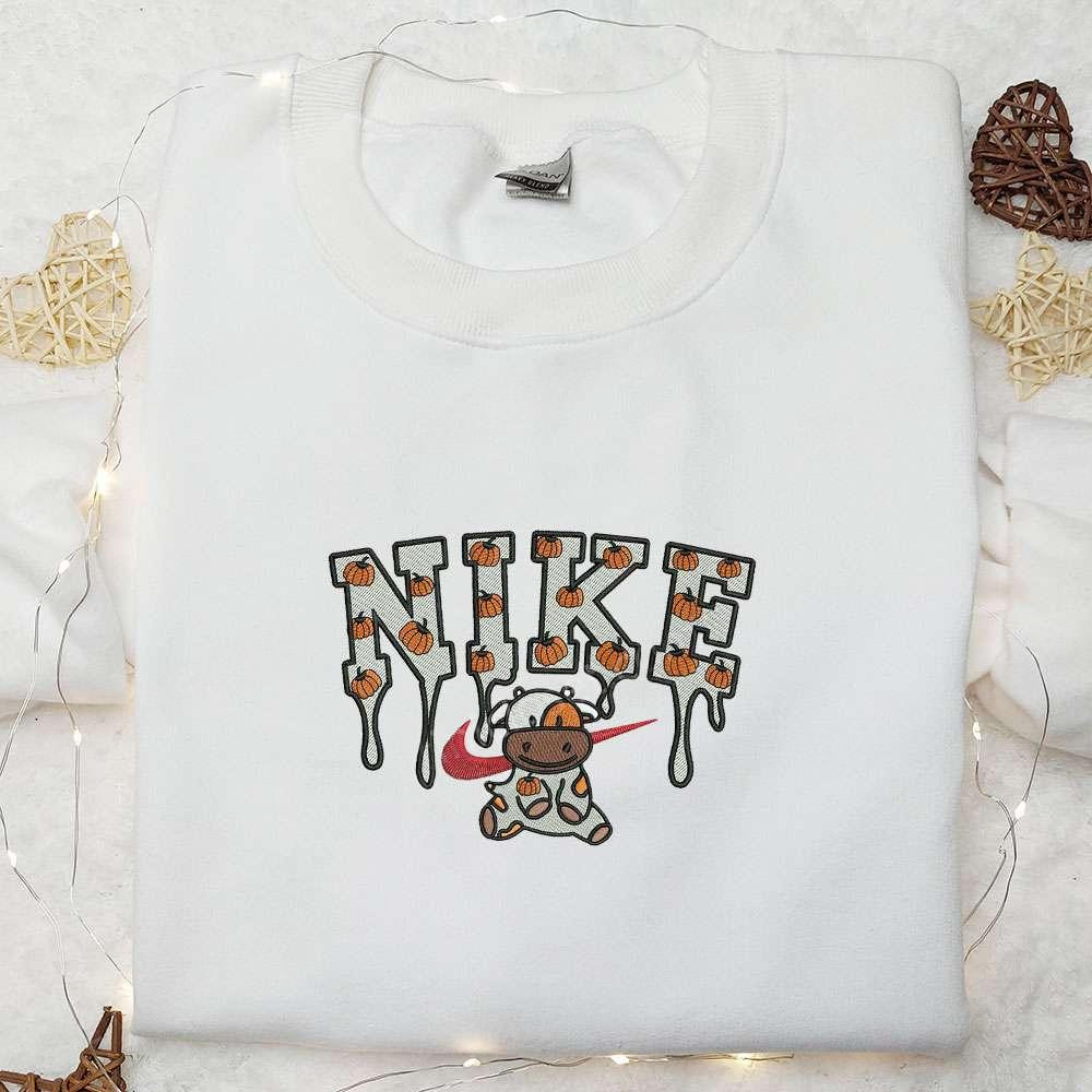 Cow Pumpkin x Nike Embroidered Sweatshirt Halloween Embroidered Hoodie Nike Inspired Embroidered Shirt
