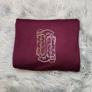 Cowgirl Boots Embroidered  Crewneck Shirt -  Western Style Shirt - Gift for her