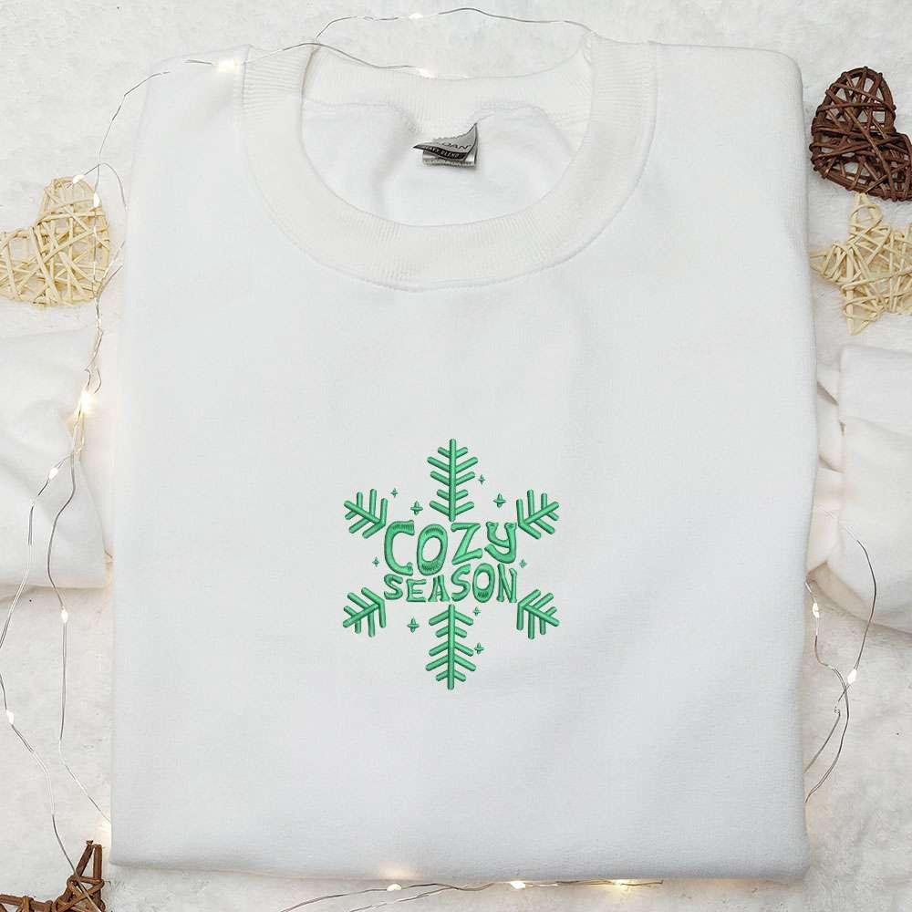 Cozy Season Snow Embroidered T shirt Christmas Embroidered T shirt Best Christmas Gift For Family