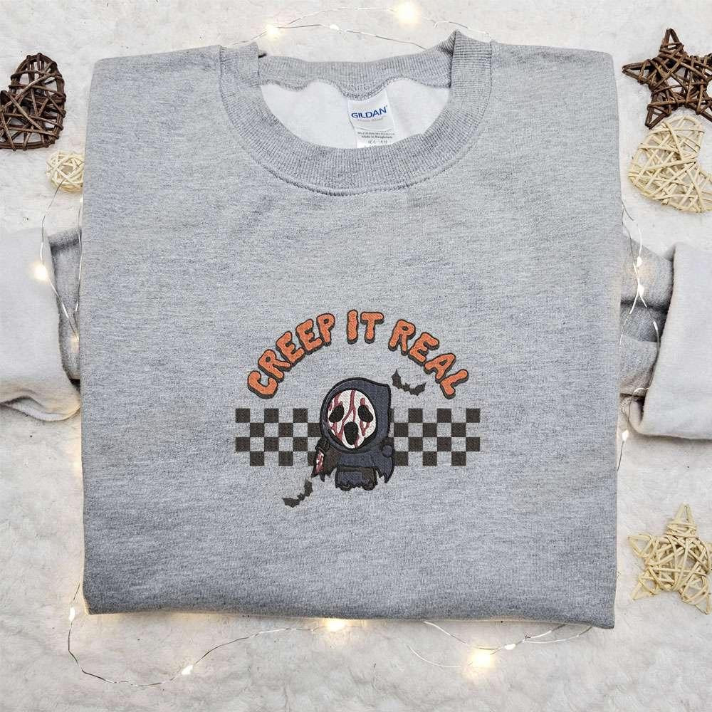 Creep It Real Ghostface Embroidered Hoodie Scream Halloween Embroidered T shirt Best Halloween Gift Ideas