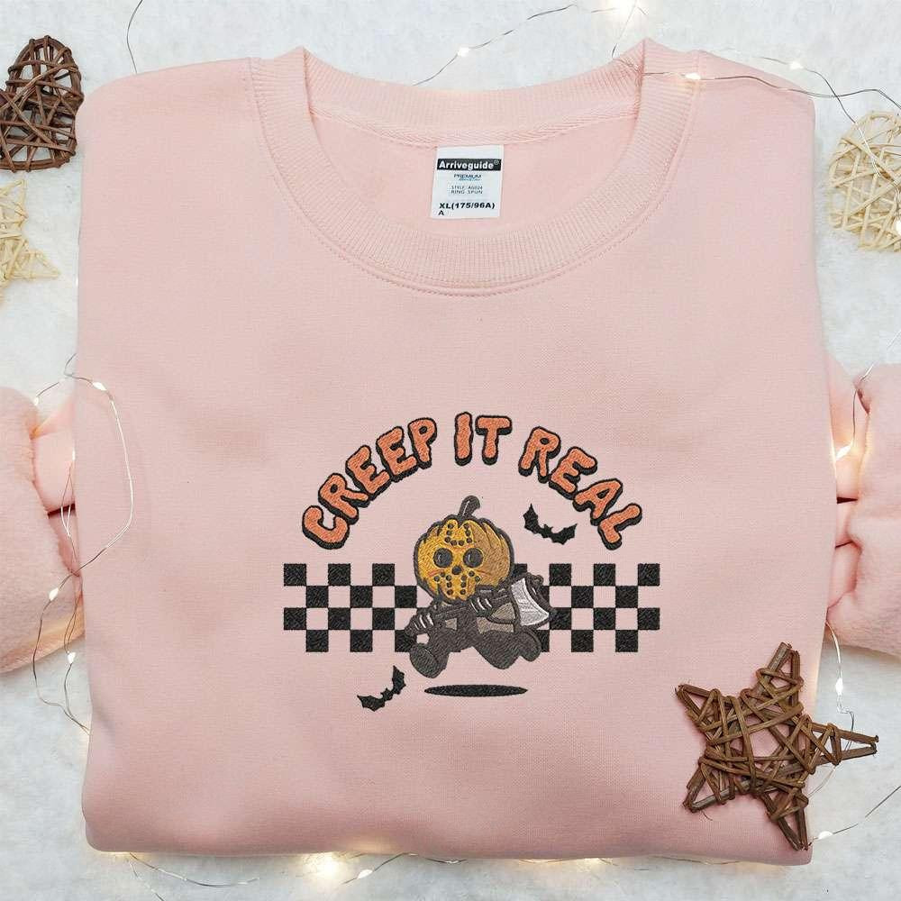 Creep It Real Jason Voorhees Pumpkin Embroidered Hoodie Friday The 13th Halloween Embroidered Hoodie Best Halloween Gift Ideas