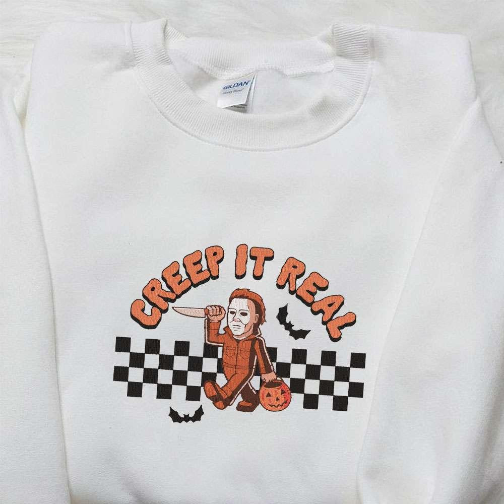 Creep It Real Michael Myer Embroidered Hoodie Horror Movie Characters Embroidered Sweatshirt Spooky Embroidered Shirt
