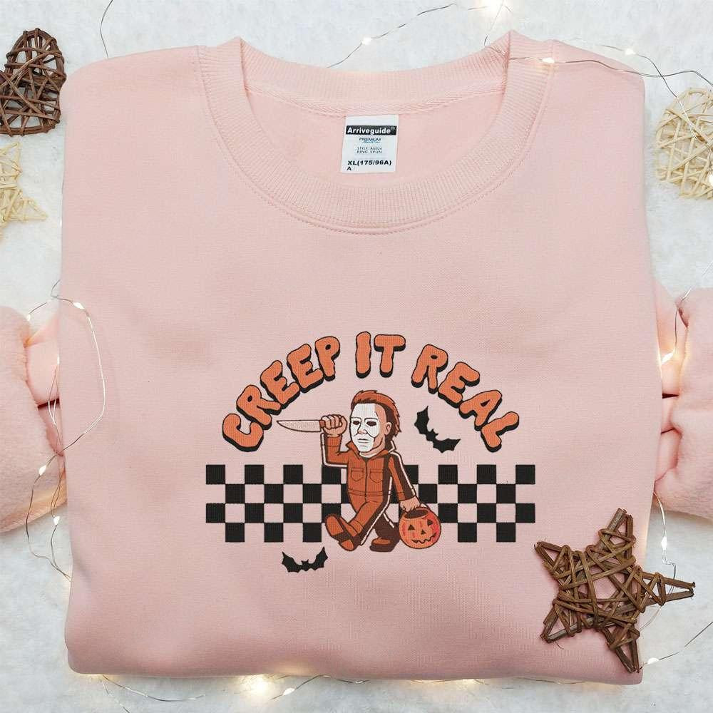 Creep It Real Michael Myer Embroidered Hoodie Horror Movie Characters Embroidered Sweatshirt Spooky Embroidered Shirt