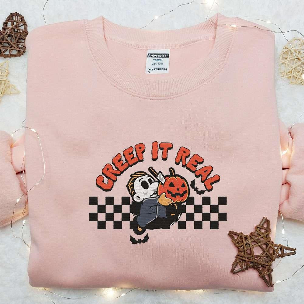 Creep It Real Michael Myer Pumpkin Embroidered Hoodie Horror Movie Characters Embroidered Sweatshirt Spooky Embroidered Shirt