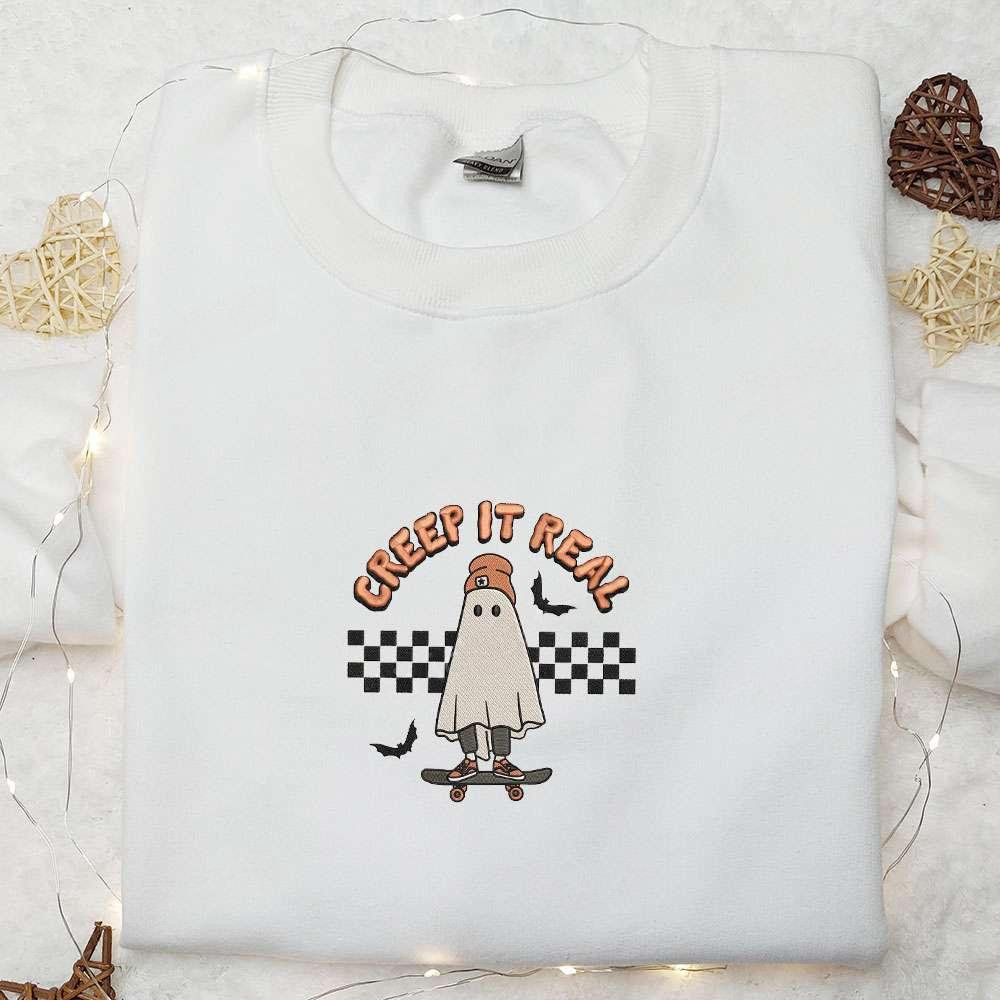 Creep It Real Vintage Slide Ghost Embroidered Shirt Halloween Embroidered Shirt Best Halloween Gifts