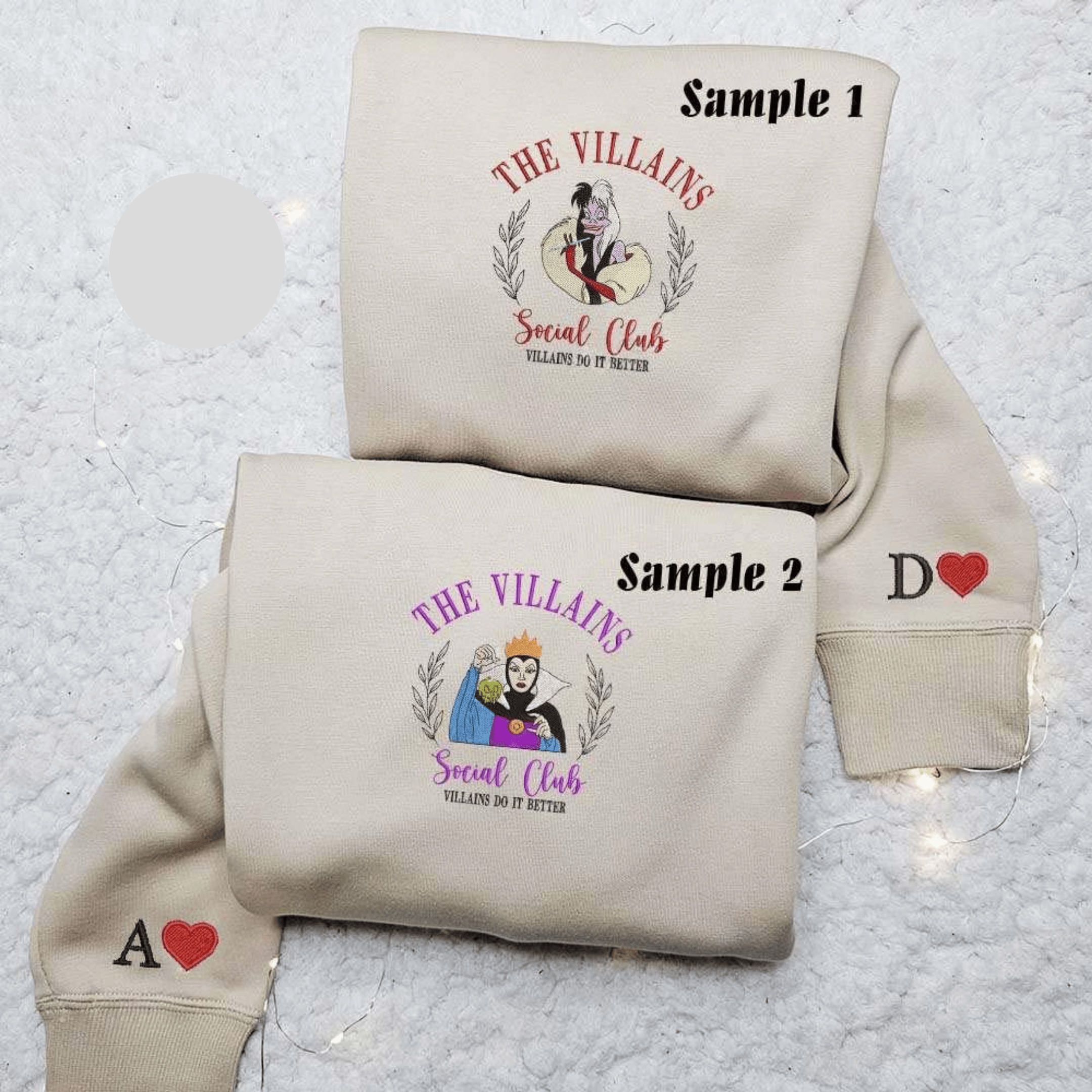Cruella And Evil Queen Villains Social Club Embroidered Couples Shirts