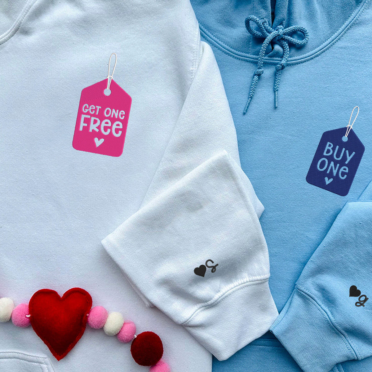 Custom Couple Matching Buy One Get One Free Embroidered Hoodie