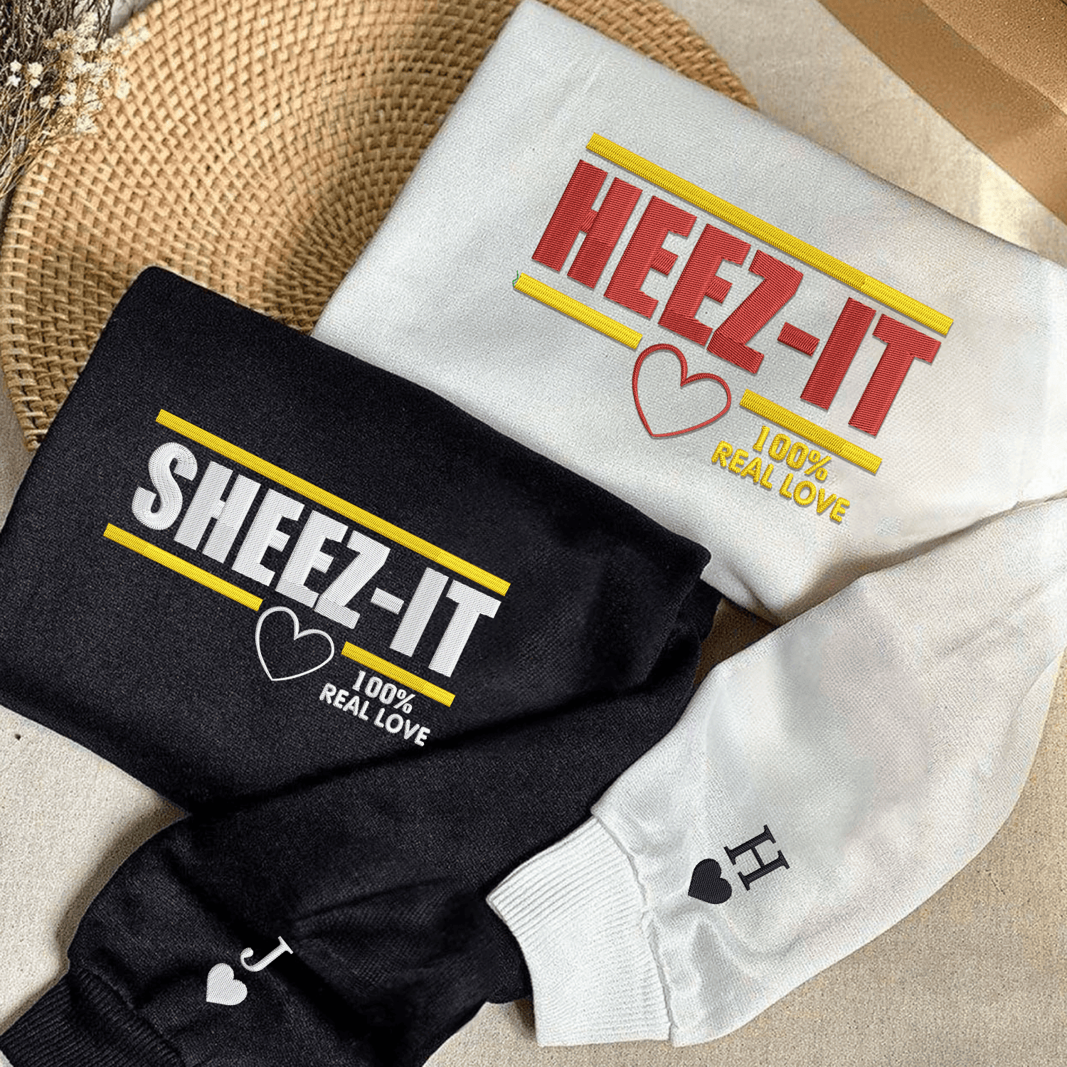 Custom Embroidered Heez It Sheez It Matching Hoodies for Couples