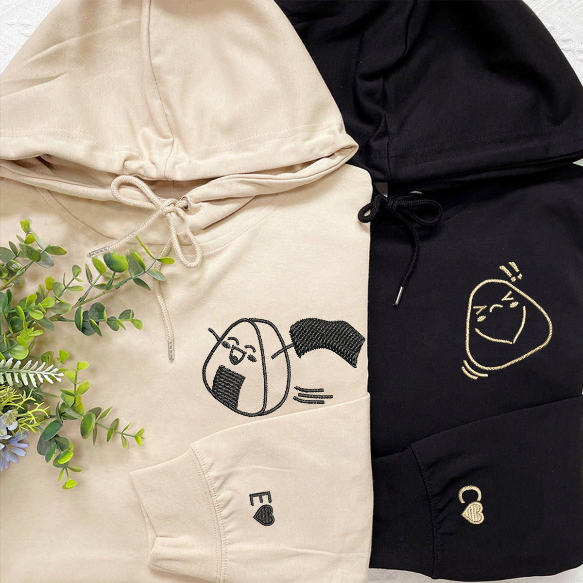 Custom Embroidered Onigiri Matching Hoodies for Couples