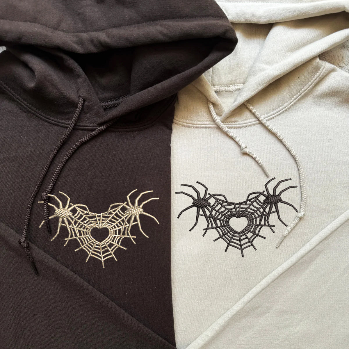 Custom Embroidered Spider Web Heart 3.0 Matching Hoodies for Couples