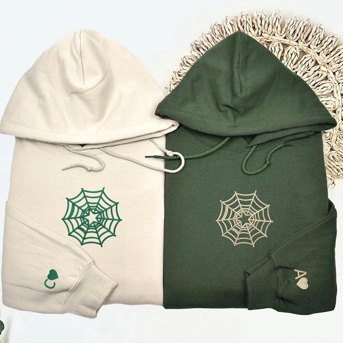 Custom Embroidered Spiderweb Star Matching Hoodies for Couples