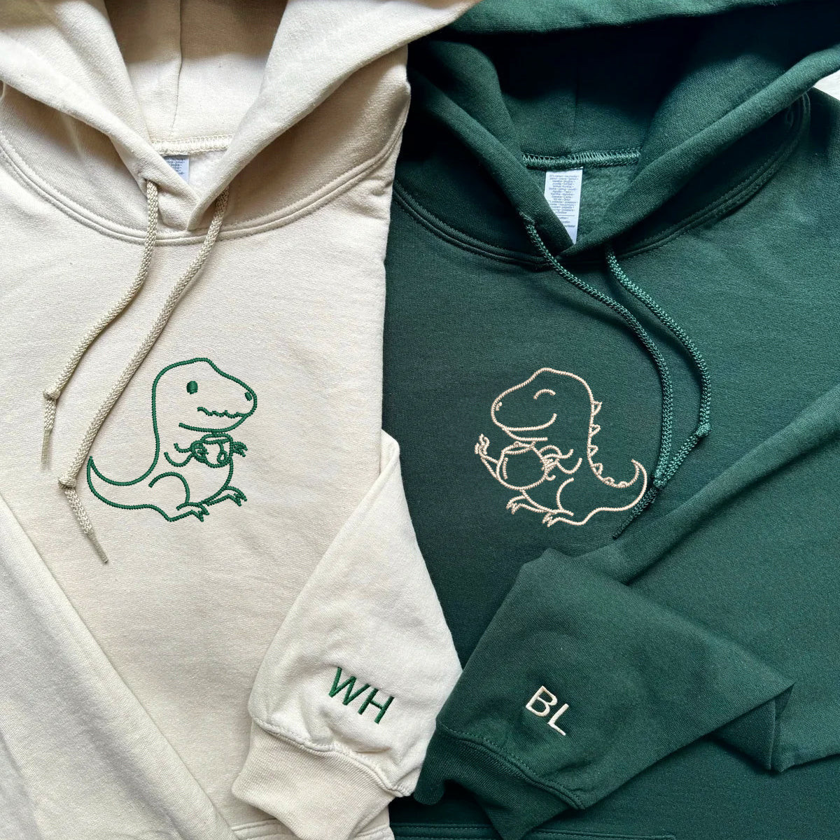 Custom Embroidered Tea Rex Matching Hoodies for Couples