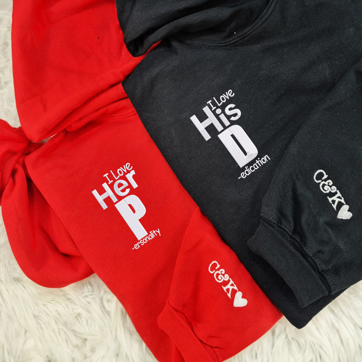 Custom I Love His Dedication Embroidered Matching Hoodie