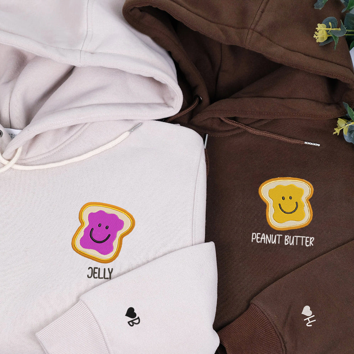 Custom Peanut Butter and Jelly Couple Embroidered Hoodie