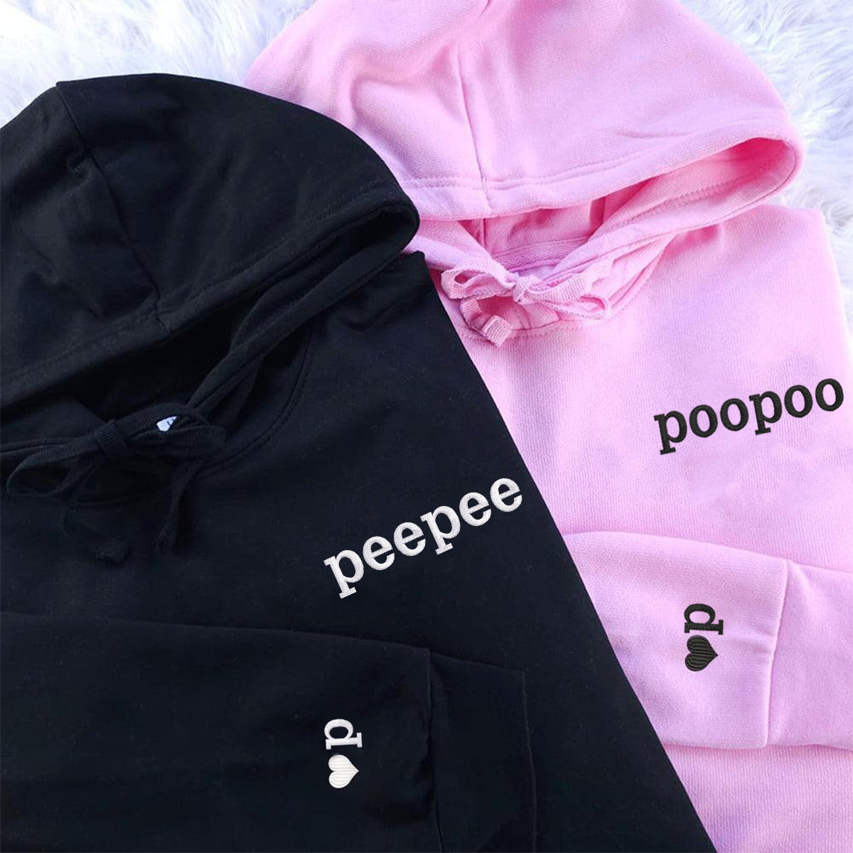 Custom Peepee Poopoo Matching Embroidered Couple's Hoodies