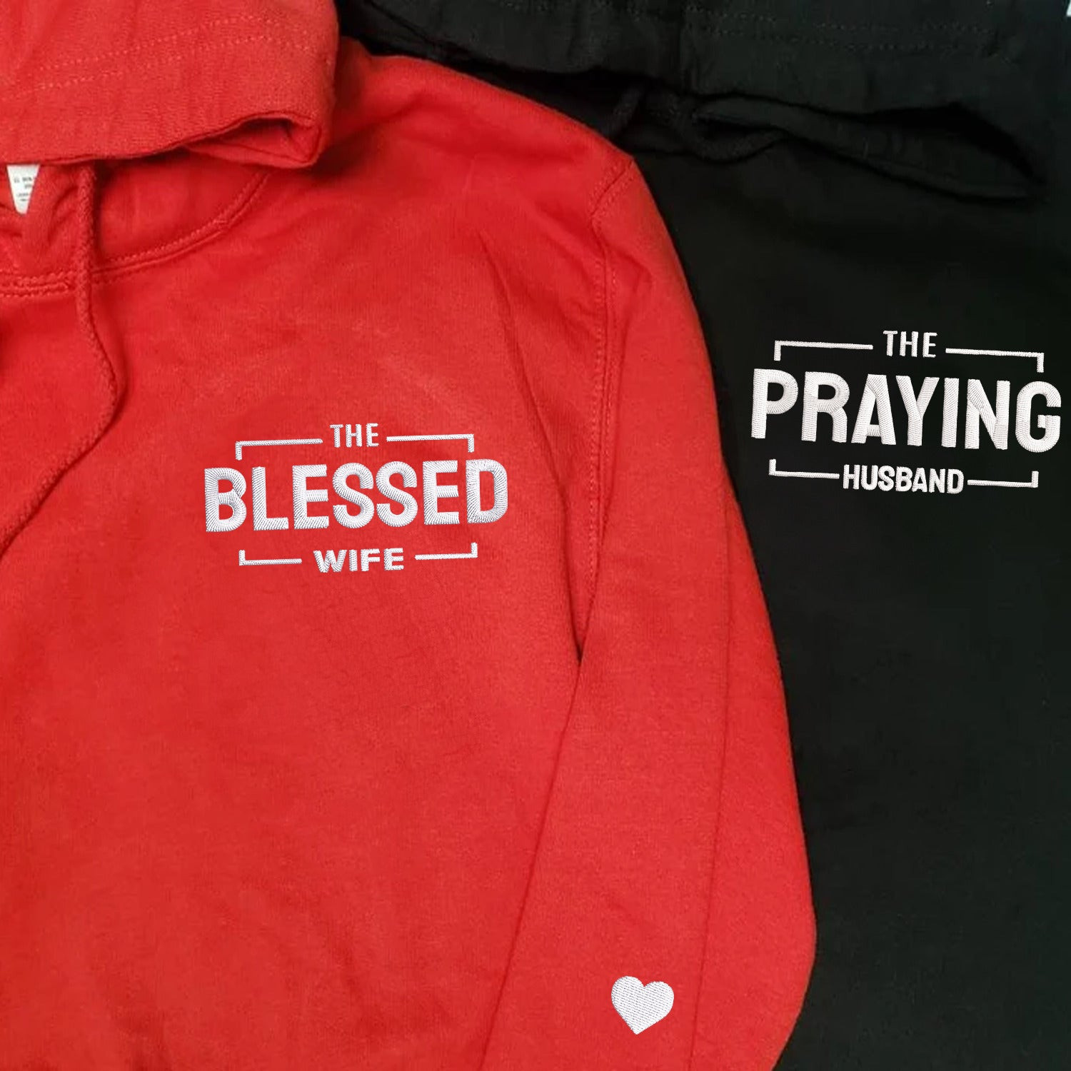 Custom The Praying Husband Embroidered Couples Hoodie Matching