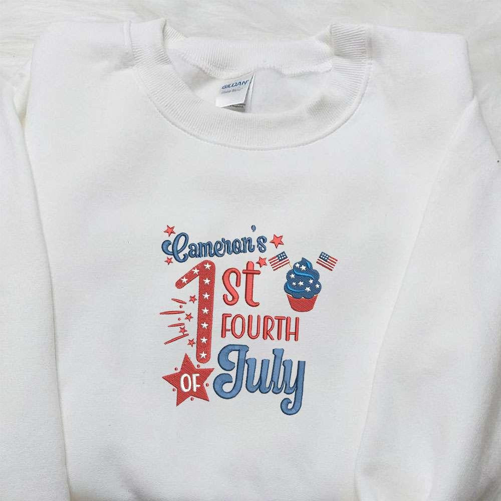 Customized Baby Name 1st Fourth of July Embroidered Shirt Personalized Embroidered Shirt National Day Gifts