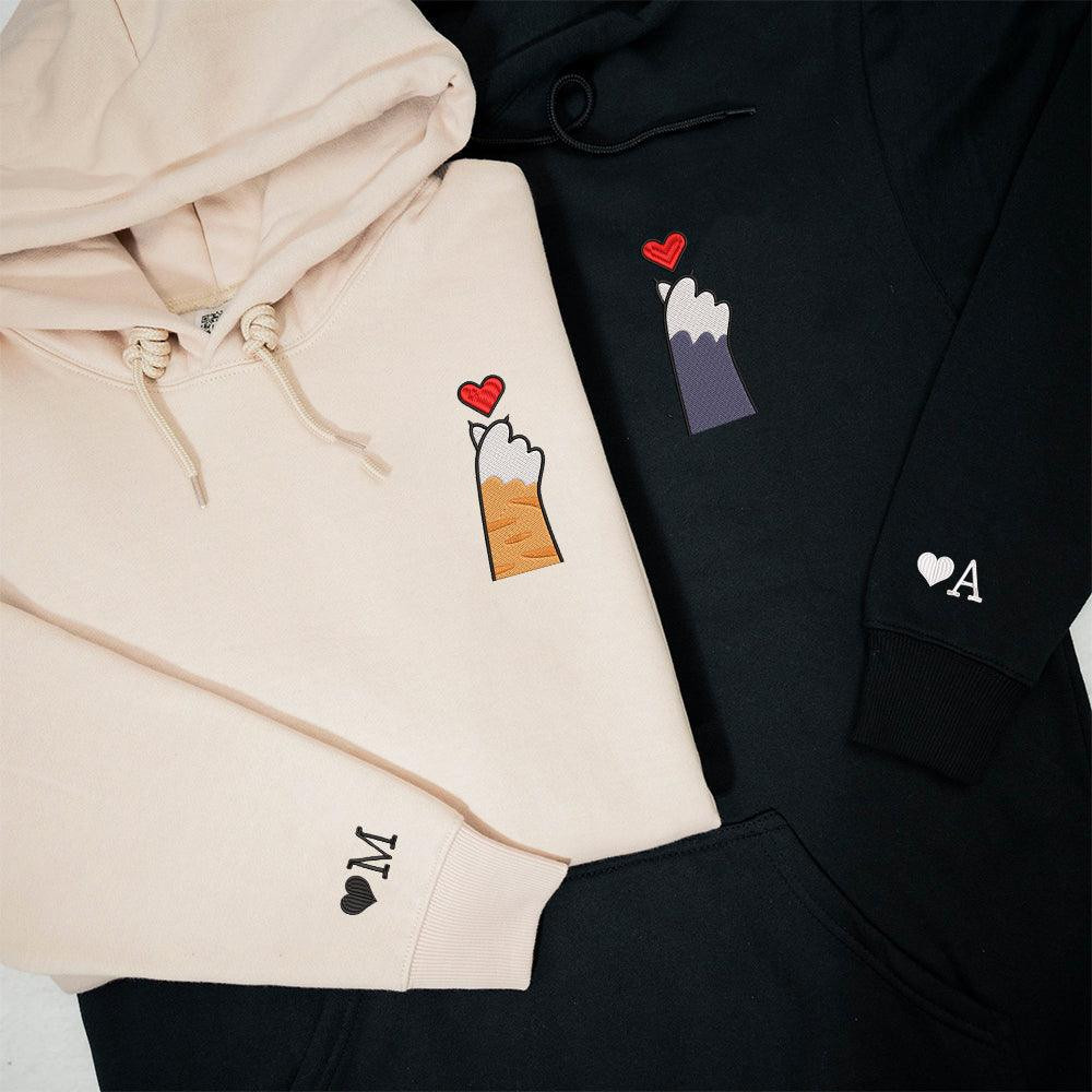 Cute Cat Paw Custom Embroidered Matching Hoodies For Couples