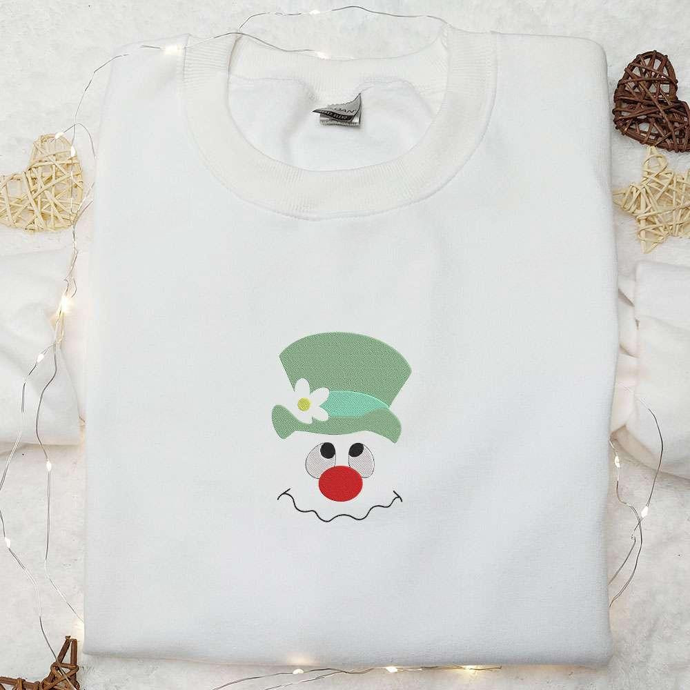 Cute Face Snowman Embroidered Hoodie Christmas Embroidered T shirt Best Christmas Gift Ideas