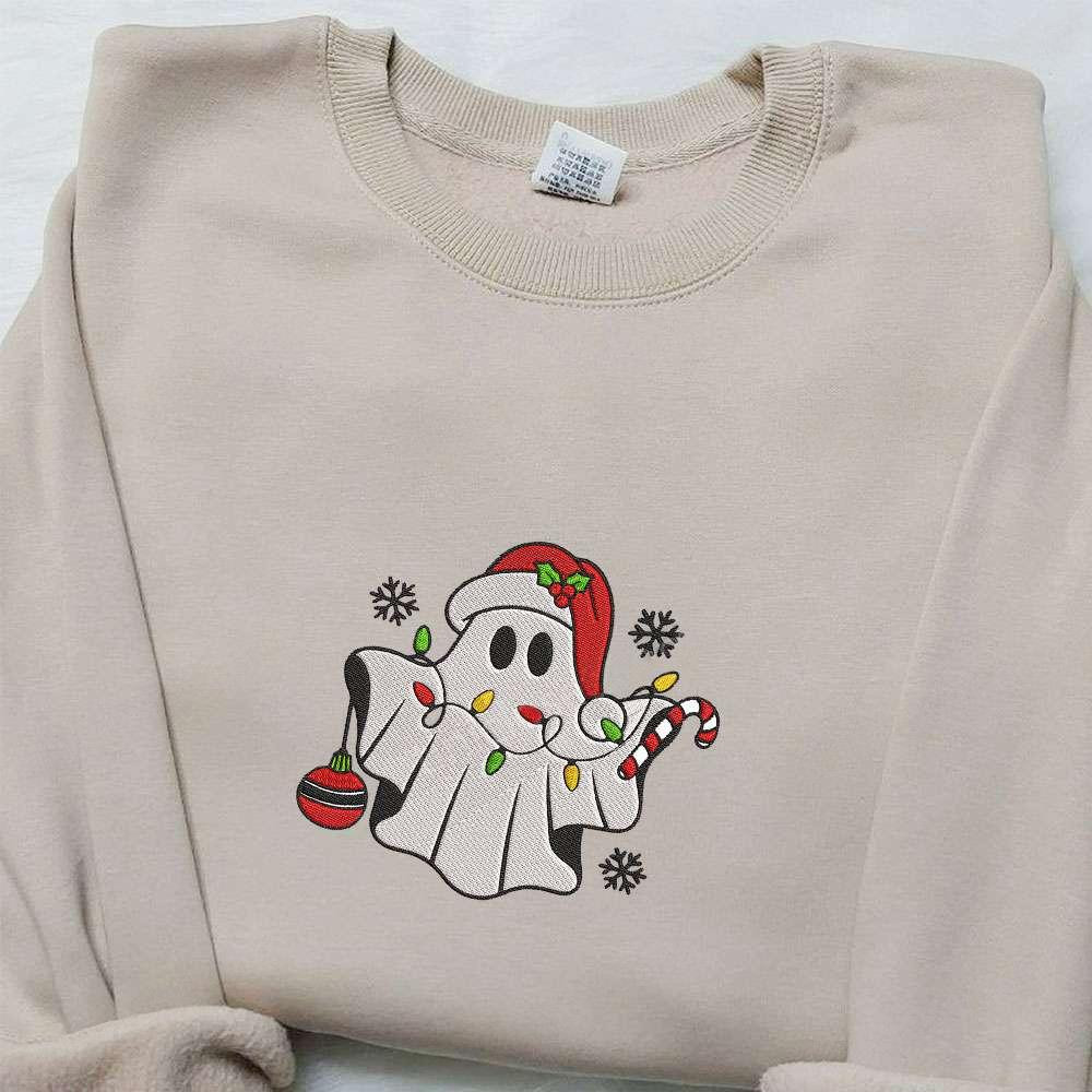 Cute Ghost Christmas Embroidered Hoodie Cute Christmas Embroidered Shirt Best Christmas Gift Ideas For Kids