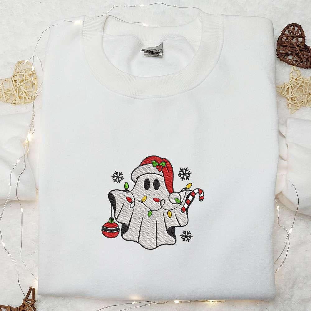 Cute Ghost Christmas Embroidered Shirt Christmas Embroidered Shirt Best Christmas Gifts for Family