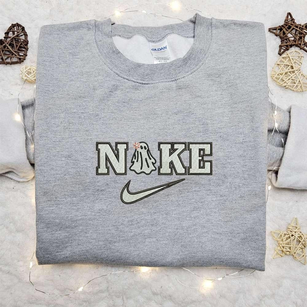 Cute Ghost Flower x Nike Embroidered Shirt Halloween Embroidered Hoodie Nike Inspired Embroidered Sweatshirt