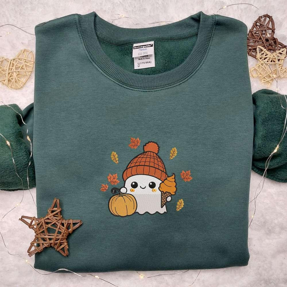 Cute Ghost Pumpkin Ice Cream Cone Halloween Embroidered Shirt Best Halloween Gifts Ideas