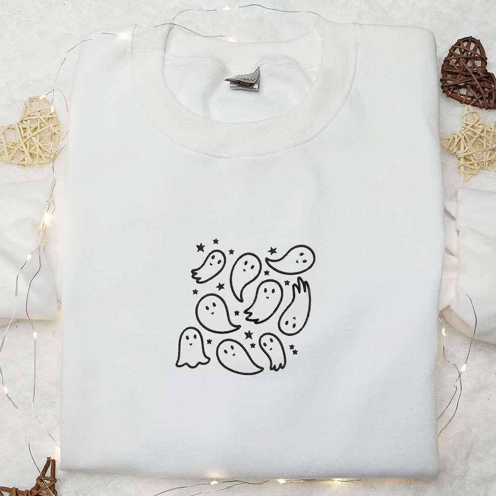 Cute Ghosts Embroidered Sweatshirt Halloween Embroidered Hoodie Best Halloween Gift Ideas