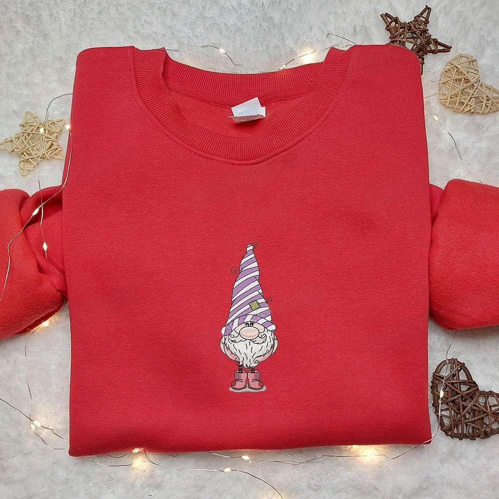 Cute Gnome Purple Embroidered Shirt Cute Christmas Embroidered T shirt Best Christmas Gift Ideas For Kids