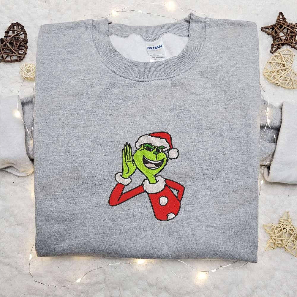 Cute Grinch Xmas Embroidered Shirt Christmas Embroidered Hoodie Best Gifts For Family