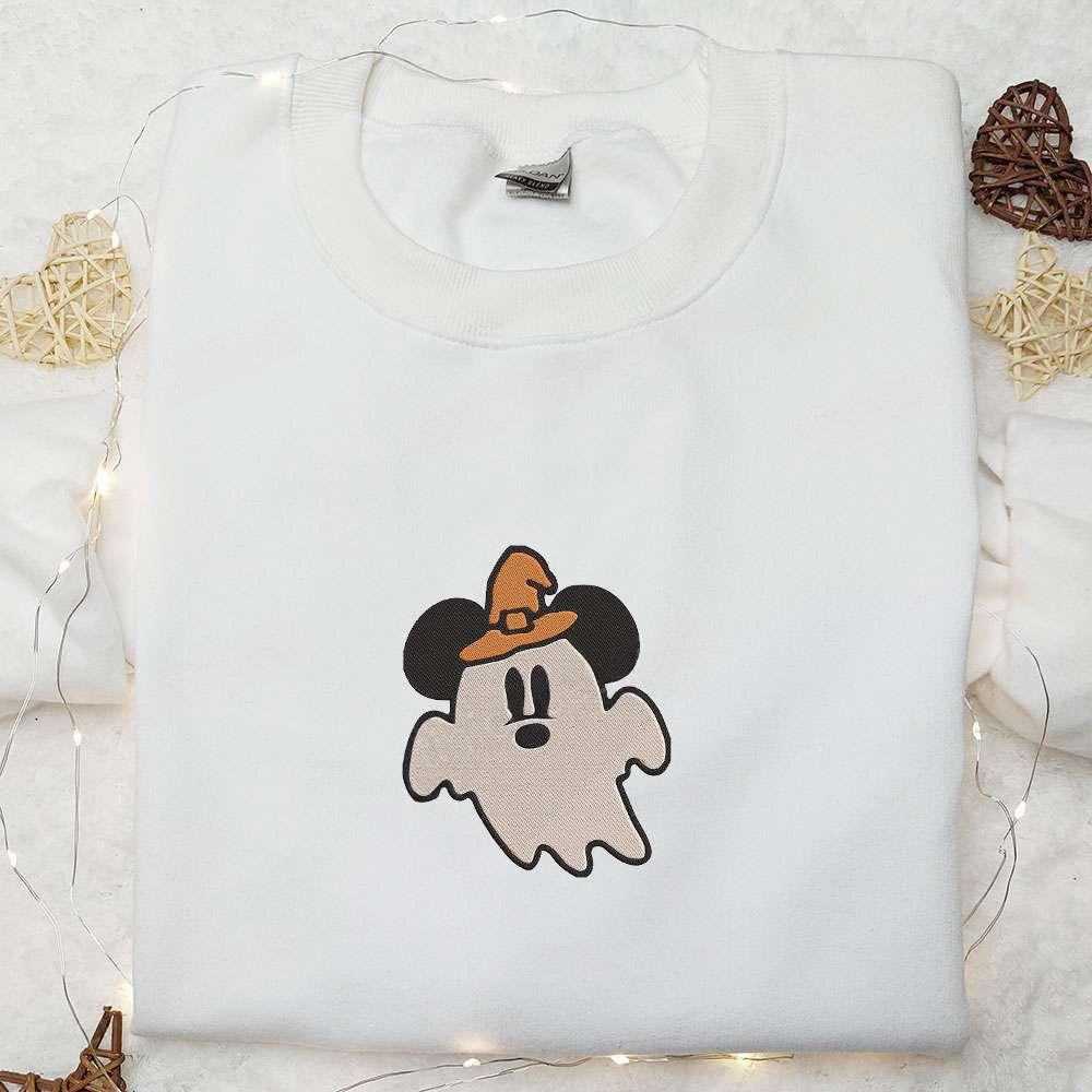 Cute Mickey Ghost Witch Hat Embroidered Shirt Happy Halloween Embroidered Shirt Best Halloween Gifts for Family