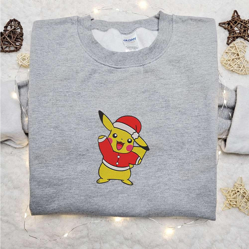 Cute Pikachu Christmas Embroidered T shirt Pokemon Christmas Embroidered T shirt Best Christmas Gift Ideas