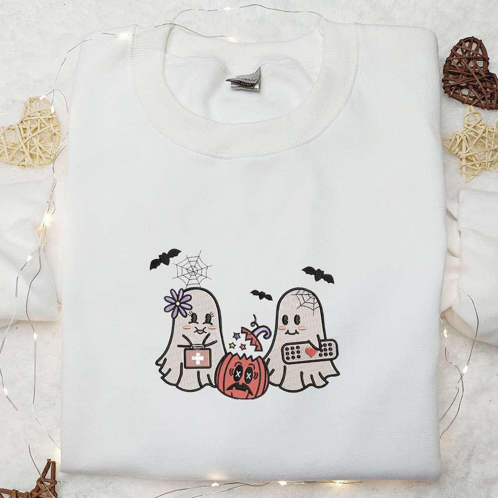Cute Retro Ghosts Embroidered Shirt Halloween Embroidered Shirt Best Halloween Gifts for Family
