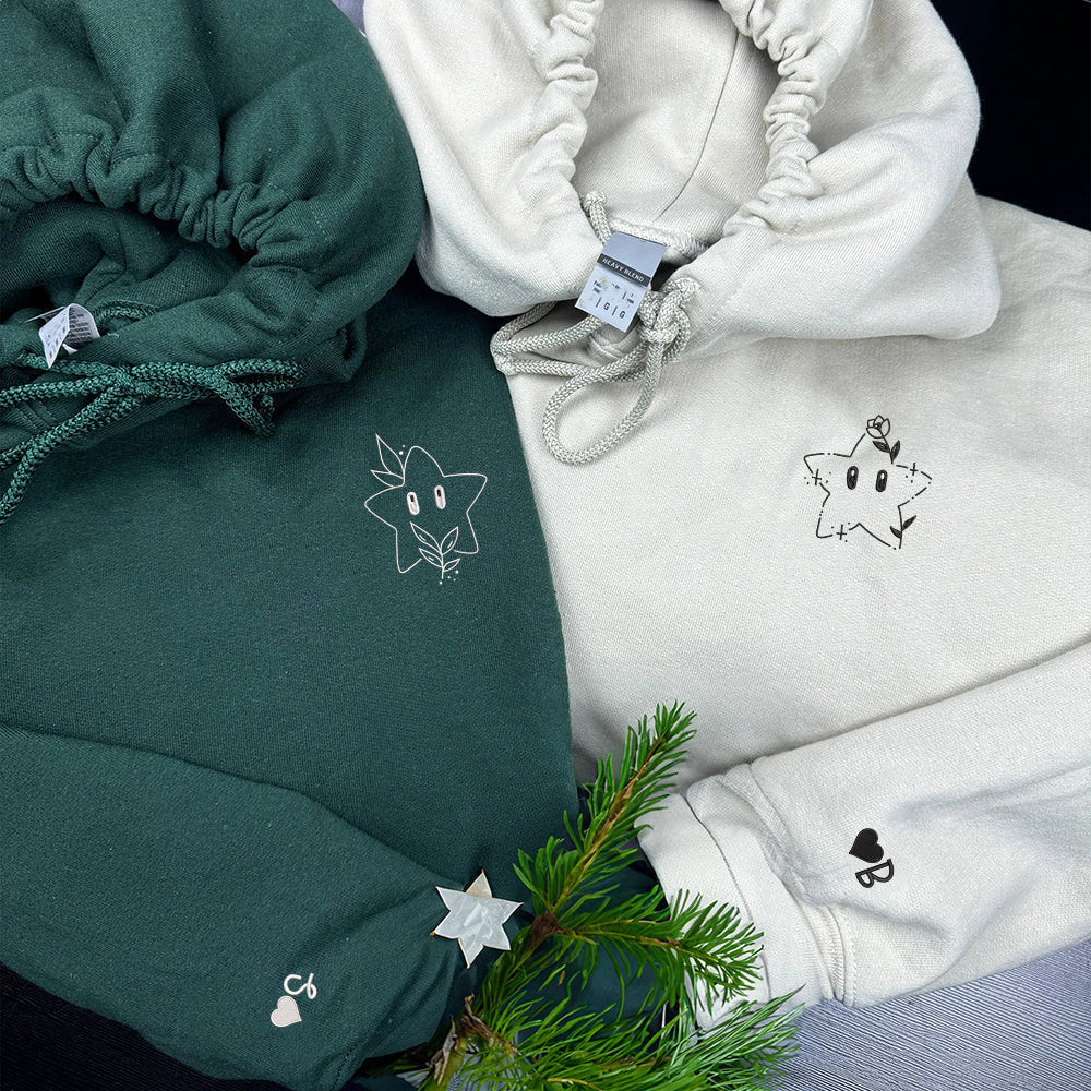 Cute Stars Cartoon Custom Embroidered Matching Hoodies For Couples