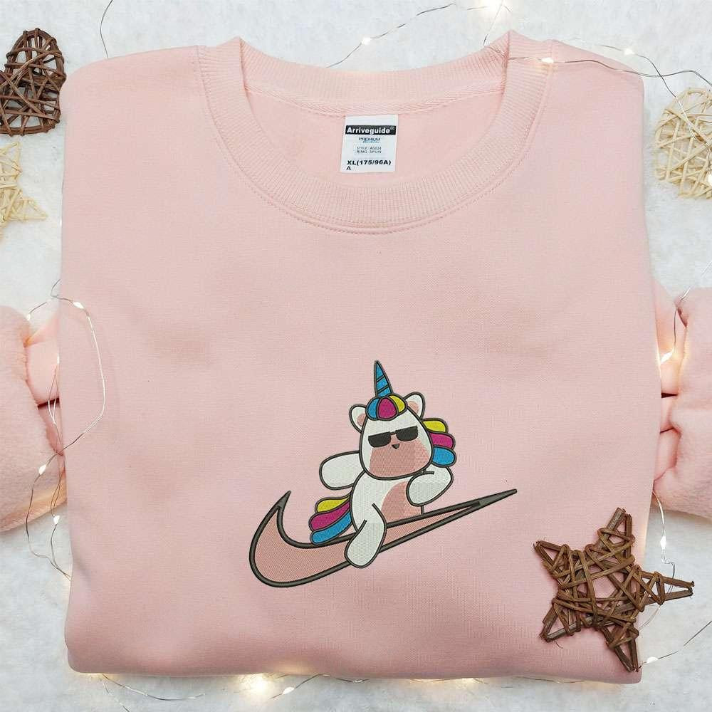 Cute Unicorn x Swoosh Cartoon Embroidered Hoodie Nike Inspired Embroidered Shirt Best Gift Ideas for Family