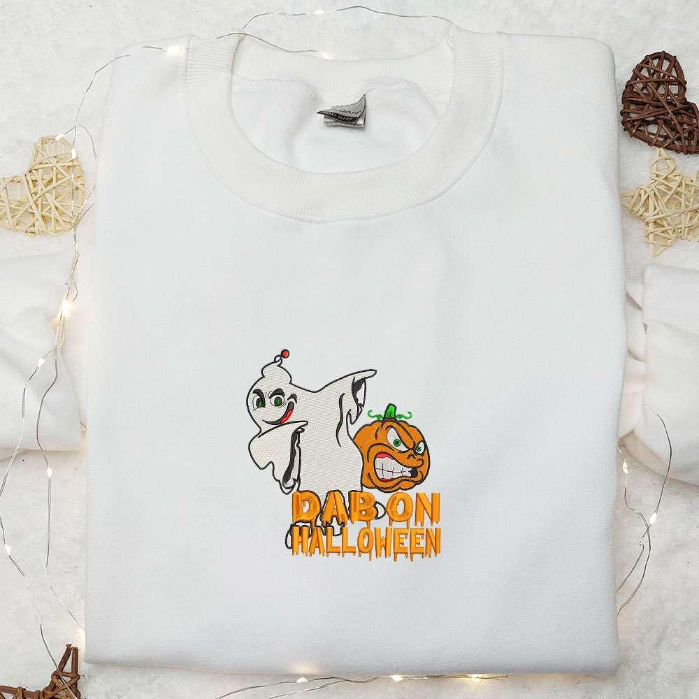 Dab on Halloween Ghost Embroidered Shirt Funny Embroidered Shirt Halloween Embroidered Shirt