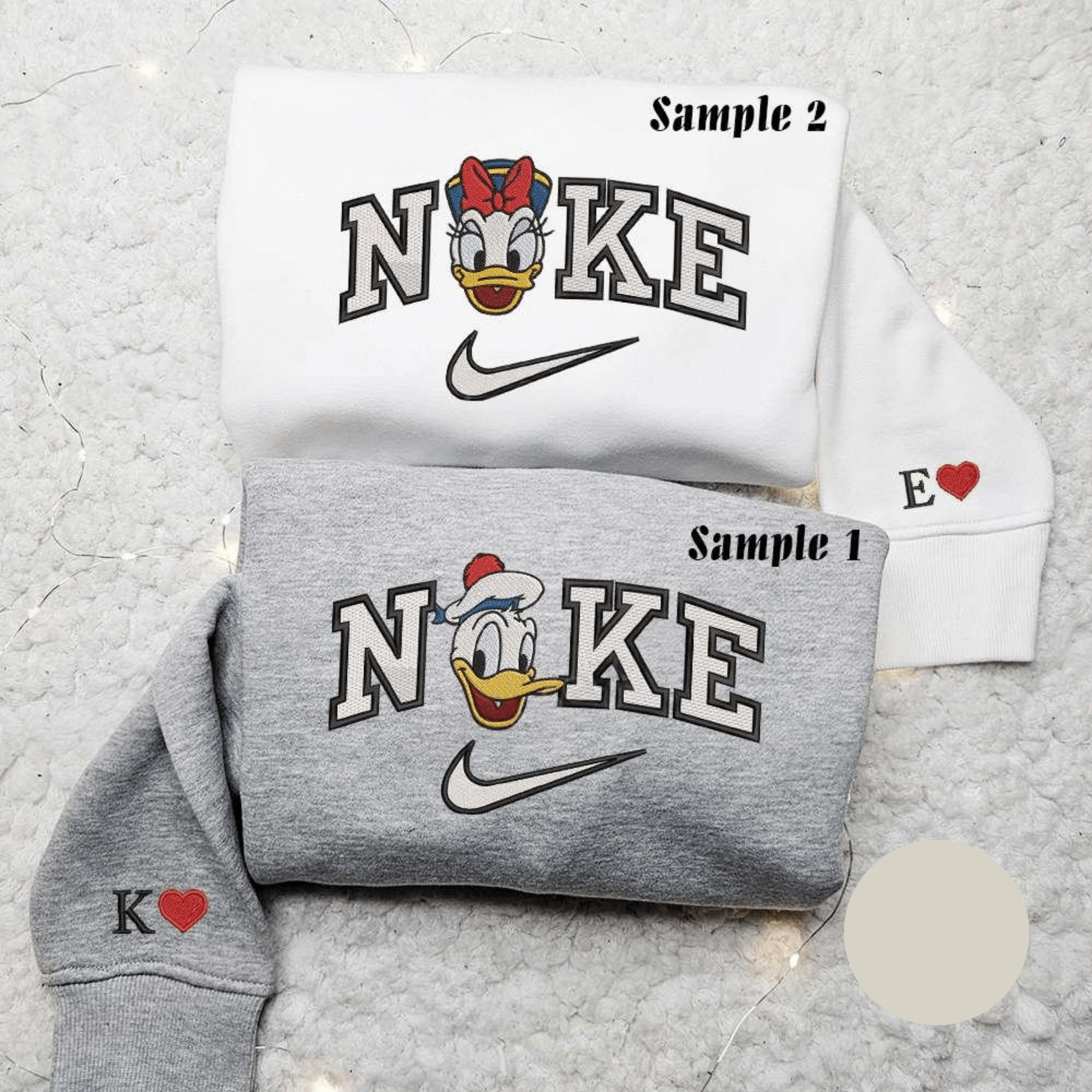 Daisy And Donald Duck Cruise x Nike Embroidered Couple Shirt Disney Characters Embroidered Shirt Nike InspiredEmbroidered Hood