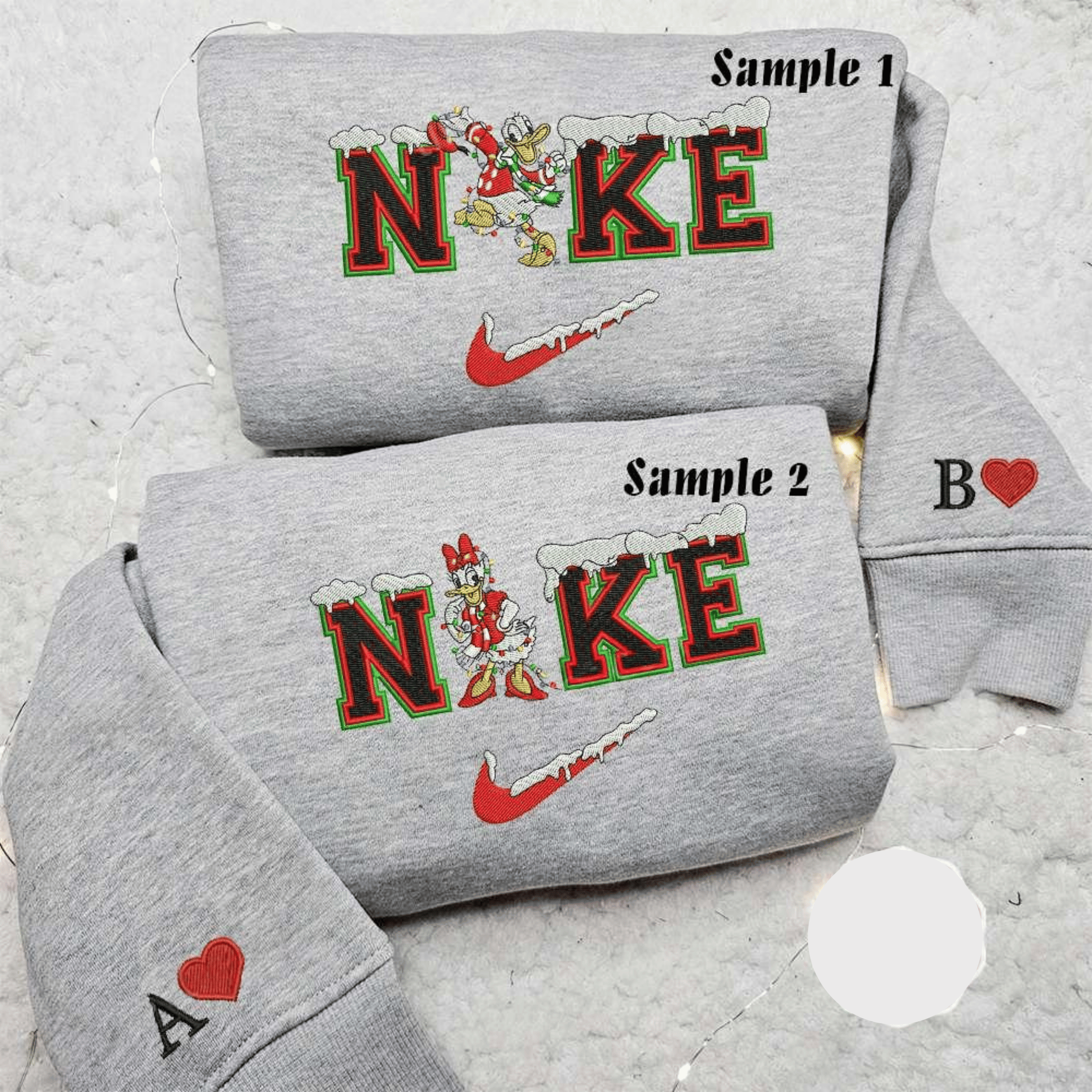 Daisy And Donald Duck Xmas X Nike Embroidered Couple Shirt Disney Characters Embroidered Shirt Christmas Embroidered Hoodie 1