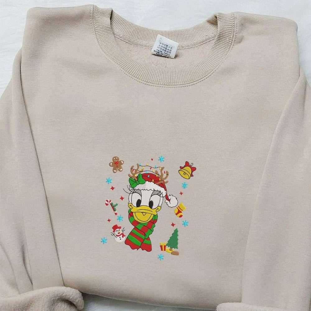Daisy Duck Christmas Elements Embroidered Shirt Disney Characters Embroidered Hoodie Christmas Embroidered Sweatshirt