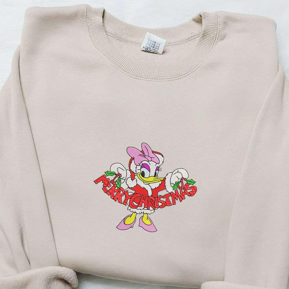 Daisy Duck Merry Christmas Embroidered Shirt Disney Characters Embroidered Hoodie Christmas Embroidered Sweatshirt