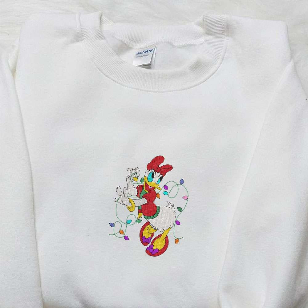 Daisy Duck With Christmas Lights Embroidered Shirt Disney Characters Embroidered Hoodie Christmas Embroidered Sweatshirt
