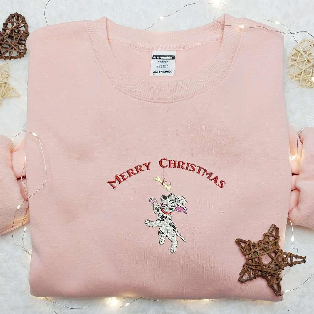 Dalmatian With Bone Merry Christmas Embroidered Shirt Disney Characters Embroidered Hoodie Best Christmas Gifts For Family