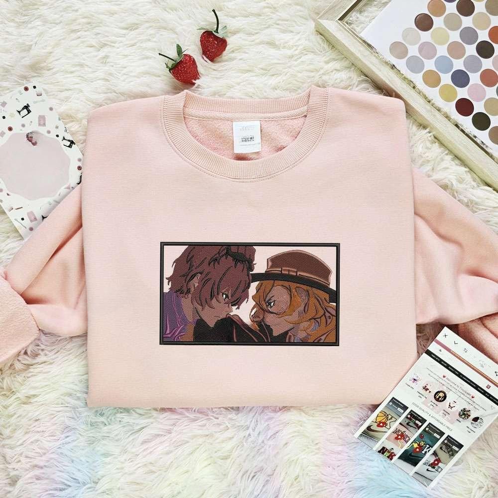 Dazai And Chuuya Bungo Stray Dogs Anime Embroidered Shirt , Anime Embroidered T-shirt Sweatshirt Hoodie, Inspired Anime Movie, Best Gift for Anime Fans